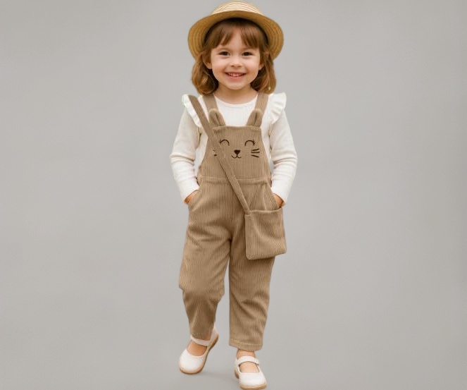 Ninas Baby Girls Solid Cotton Blend Style Top and Dungarees Set with Purse (White & Pink) | Cute Stylish Outfit for Baby Girls