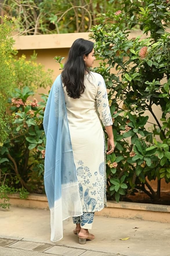 ANNI DESIGNER Women’s Rayon Viscose Straight Printed Kurta Set with Pant & Dupatta | Elegant Floral Print Ethnic Wear for Women | Soft Breathable Fabric Kurti Set for Office, Festive & Casual Occasion