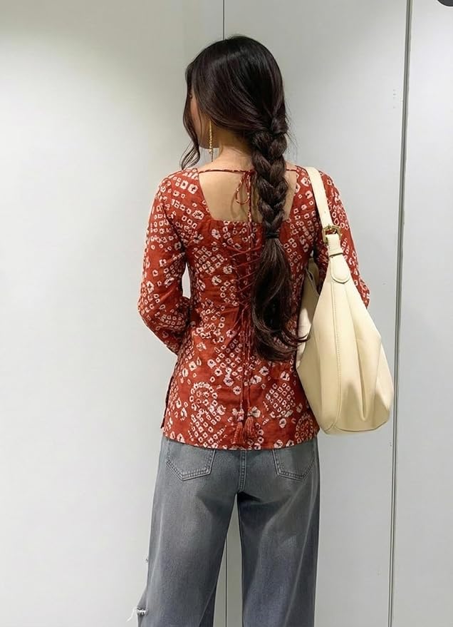 ANNI Designer Women’s Viscose Blend Printed Short Kurti | Straight Fit Square Neck Full Sleeve Ethnic Top for Women | Casual Office College Wear Kurt