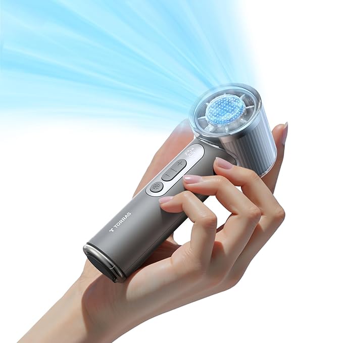 TORRAS COOLiFY iva Hand Fan with Semiconductor Ice Cooling | Portable Rechargeable Mini Fan 5000mAh Battery | 100 Speed Control High Velocity Airflow Personal Cooling Fan – Charcoal