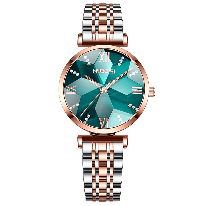 NIBOSI Women’s Stainless Steel Rose Gold Analog Watch with Square Dial, Diamond Studded Design & Waterproof Luxury Wrist Watch for Girls and Ladies