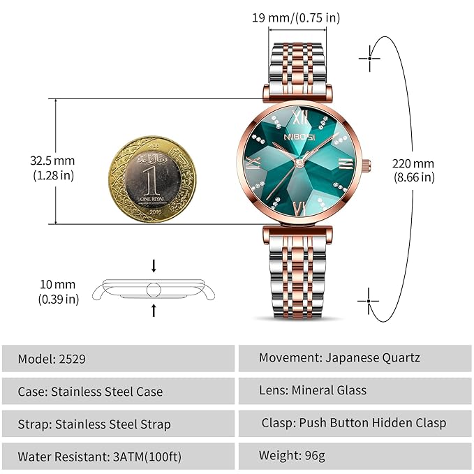 NIBOSI Women’s Stainless Steel Rose Gold Analog Watch with Square Dial, Diamond Studded Design & Waterproof Luxury Wrist Watch for Girls and Ladies