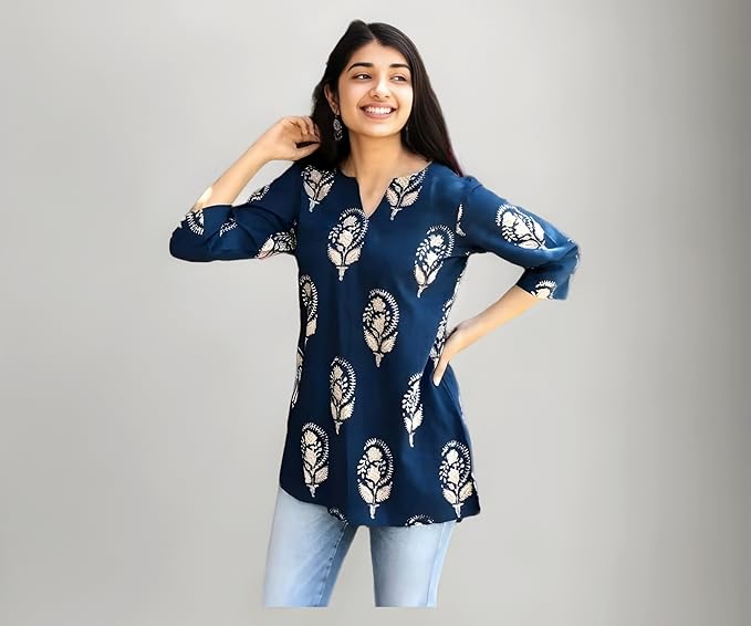 Women’s Short Kurti Tunic Top in Rayon Cotton Blend – Stylish Ethnic Wear for Ladies | Casual & Festive Fashion Kurti