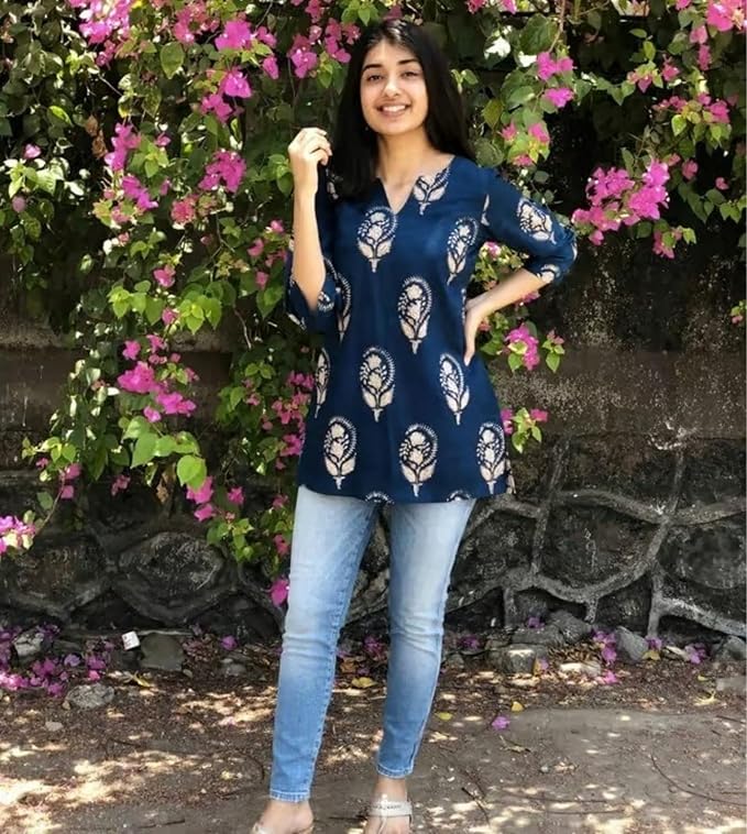 Women’s Short Kurti Tunic Top in Rayon Cotton Blend – Stylish Ethnic Wear for Ladies | Casual & Festive Fashion Kurti