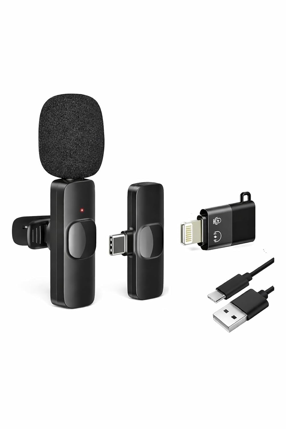 VARNIADR 2.4GHz 2-in-1 K8 Wireless Microphone with Receiver for Type-C & Lightning Phones, Camera & Laptop – Portable Clip Mic for Vlogging & Recording