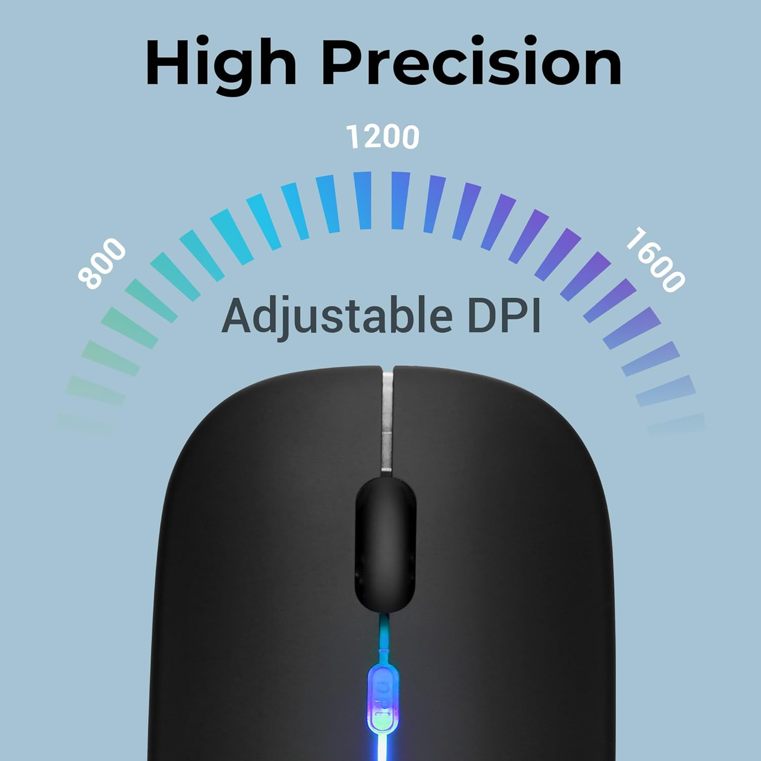 ZEBRONICS Blanc Slim Wireless Mouse with Rechargeable Battery – Bluetooth & 2.4GHz Dual Mode, Silent Click, Adjustable 1600 DPI, Multicolor LED Lights
