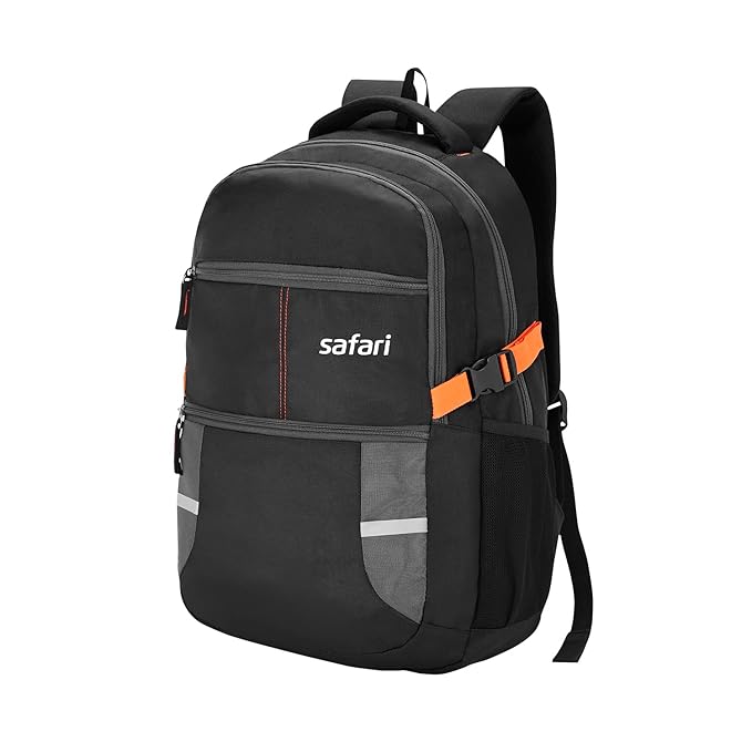 Safari Omega 30L Laptop Backpack for Men & Women with Rain Cover | Spacious College & Travel Bag | Black