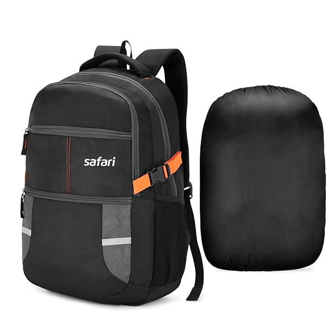 Safari Omega 30L Laptop Backpack for Men & Women with Rain Cover | Spacious College & Travel Bag | Black