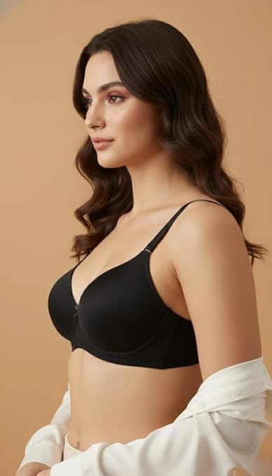 Imsa Moda Women’s Nylon Lycra Lightly Padded Wirefree T-Shirt Bra Combo Pack of 2 – Full Coverage Everyday Comfort Bra for Women