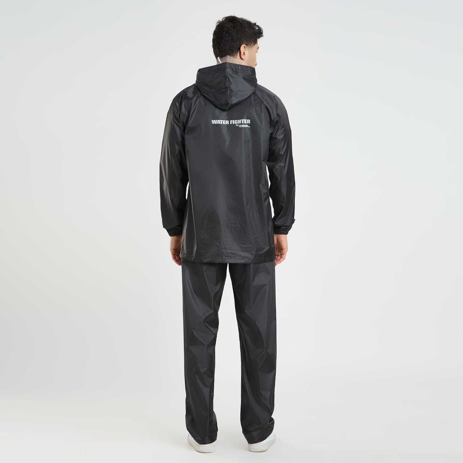 Water Fighter by ZEEL Rain Coat for Men | Waterproof Polyester Rain Suit with Adjustable Hood | Full Sleeves Top & Bottom Set | Black XL