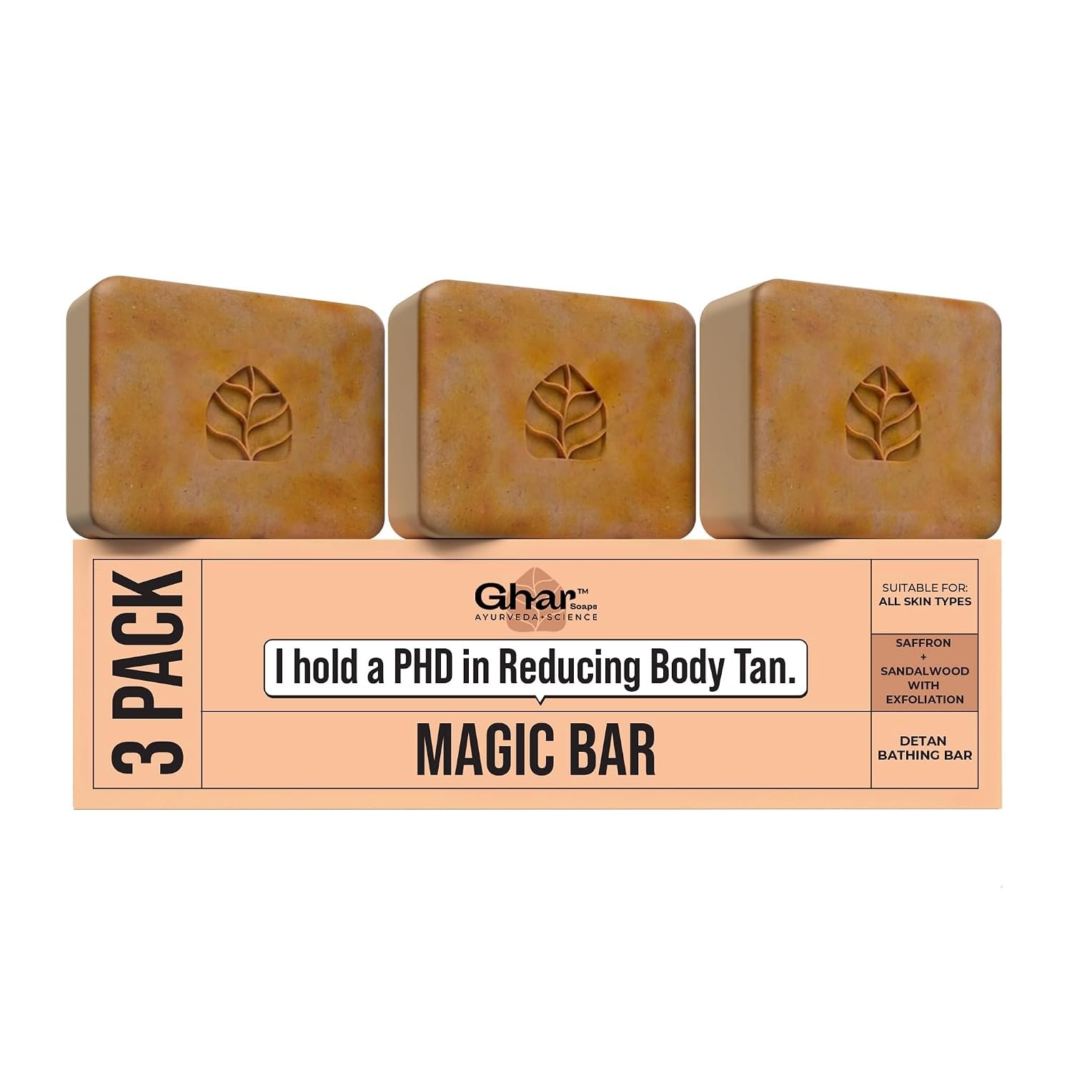 Ghar Soaps Sandalwood & Saffron Handmade Bath Soap (Pack of 3, 300g) | Paraben-Free Chandan & Kesar Soap | Skin Brightening & Glowing Soap for Men & Women
