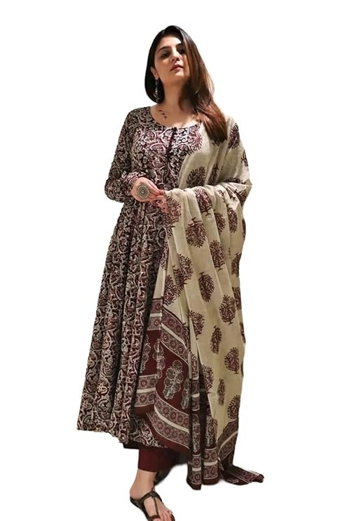 Nermosa Women's Printed Anarkali Kurta Pant Set with Dupatta | Elegant Ethnic Kurta Set for Women | Traditional Festive & Casual Wear