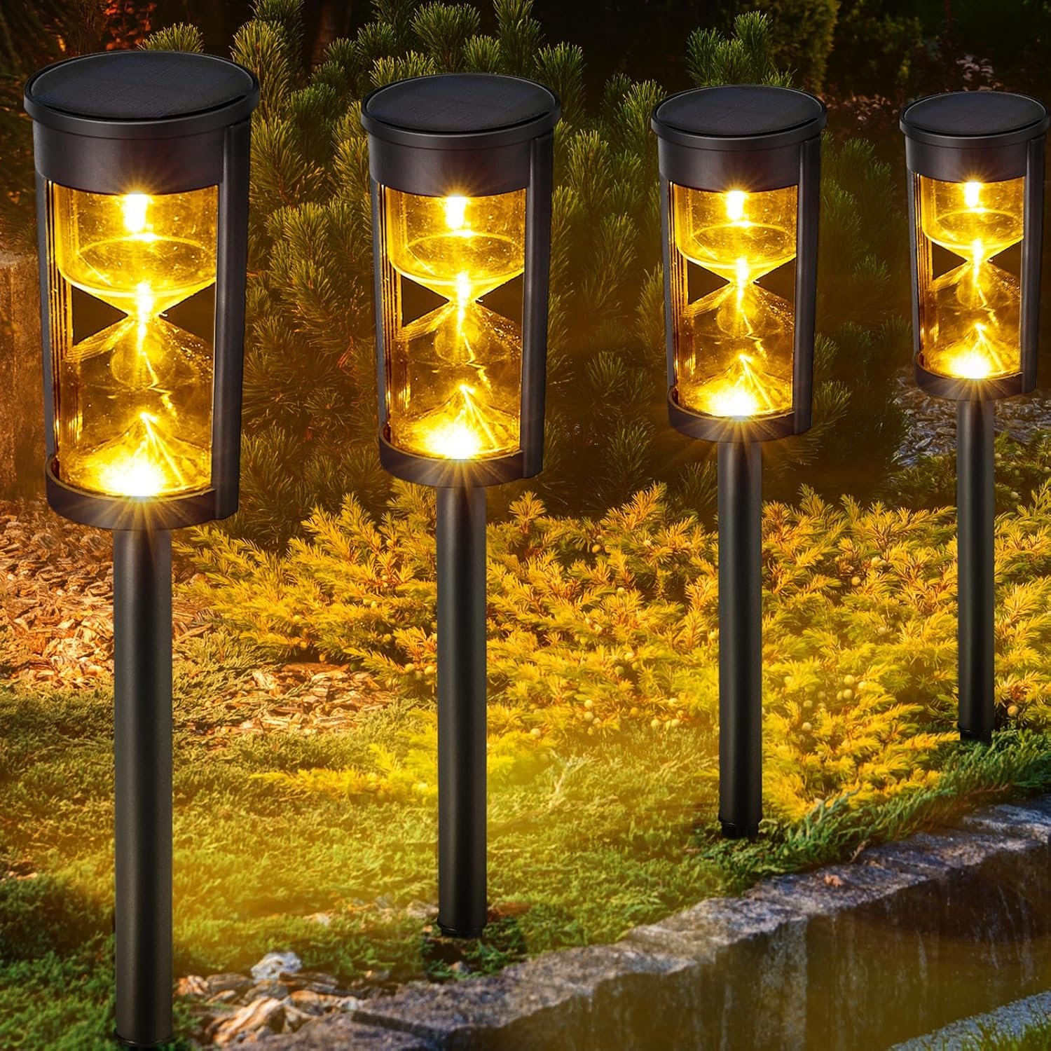 MAGGIFT 6 Pack Solar Pathway Lights IP65 Waterproof Outdoor Garden Lights | Upgraded Hourglass Solar Landscape Lights for Yard, Lawn, Patio & Walkway