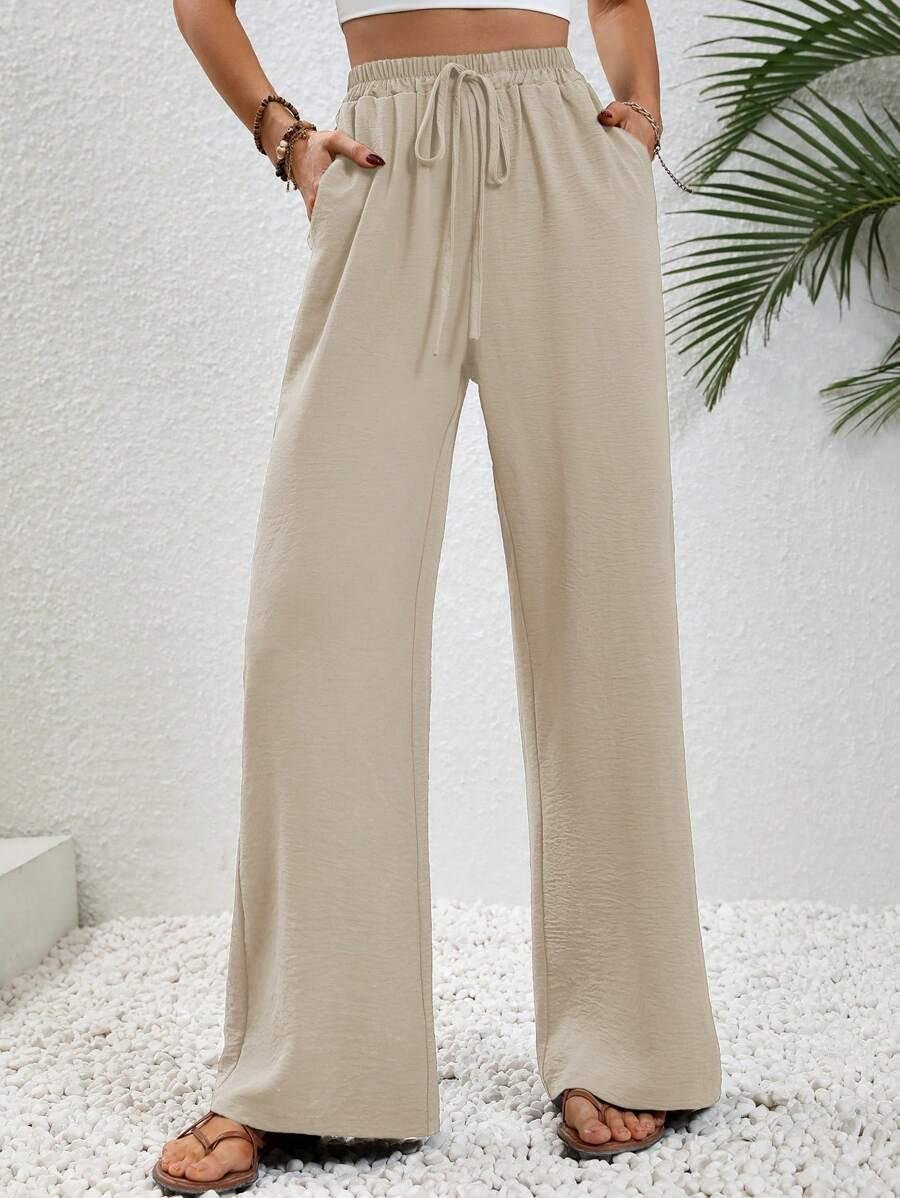 KOTTY Women's Wide Leg Palazzo Pants – High Waist Flowy Drawstring Trousers for Casual & Travel Wear