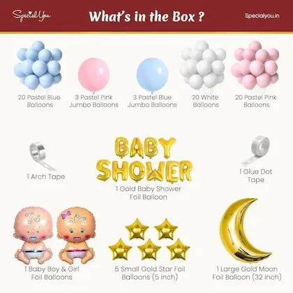 GROOVY DUDZ Baby Shower Decoration Set – 55 Pcs Pastel Balloon & Pram Theme Party Decor Kit