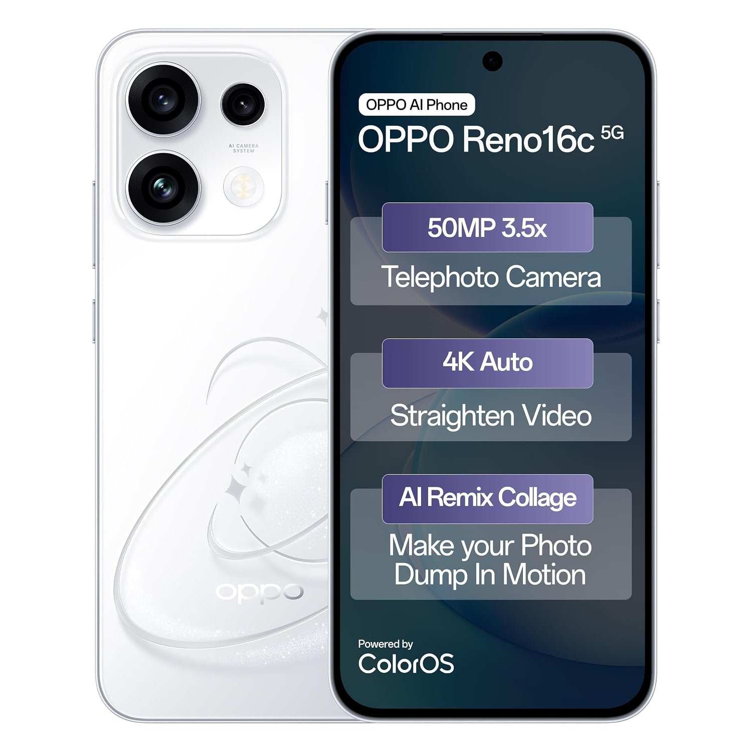 OPPO Reno16c 5G Starry White 8GB 256GB | 50MP 3.5X Telephoto Camera | 7000mAh Battery