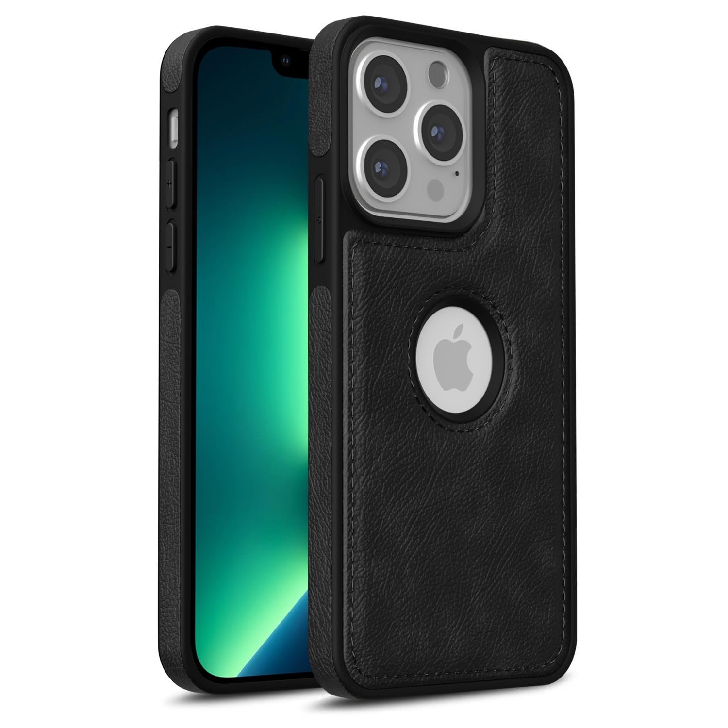Pikkme Back Cover for iPhone 13 Pro | Black PU Leather Case | Full Camera Protection & Raised Edges