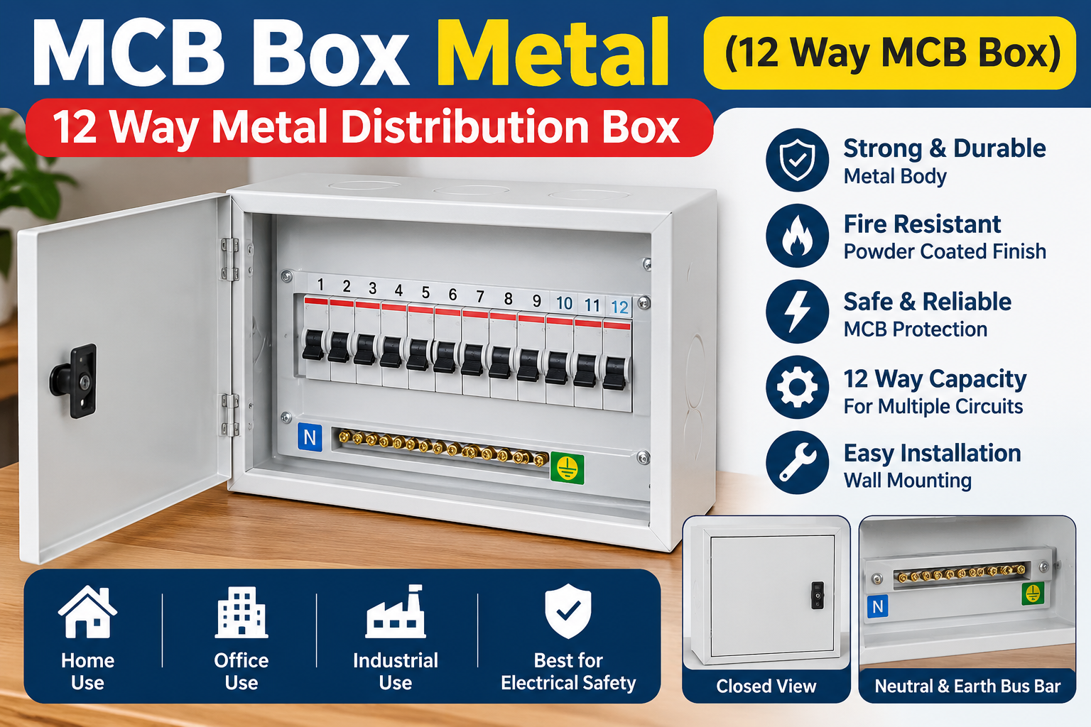 12 Way Metal MCB Box ⚡ | Heavy Duty Metal Distribution Box for Home & Office